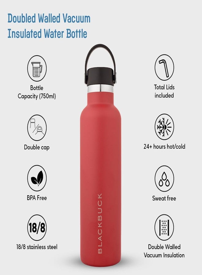 BLACKBUCK Stainless Steel Vacuum Insulated Water Bottle Flask - 750ml | 24H Hot & Cold | Leak-Proof, Rust-Proof | Office, Gym, Travel | Free Sipper Cap (Red) - Image 2